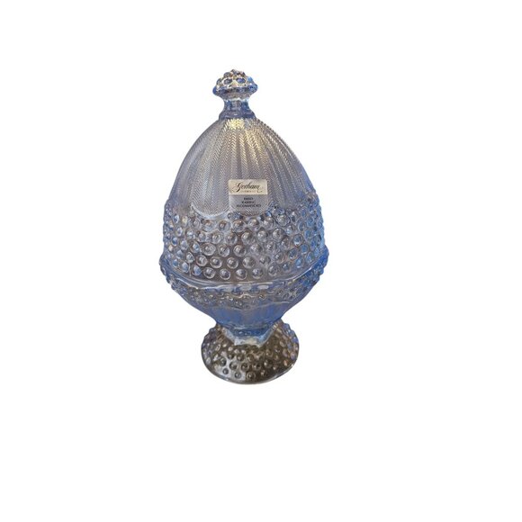 Gorham Emilys Attic Collection Egg Covered Dish Blue Glass 10" Tall Made In Germ - Picture 4 of 10